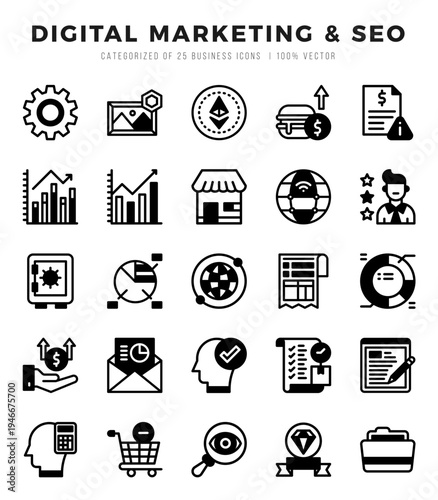 Digital Marketing & SEO elements. Lineal Filled web icon set. Simple vector illustration.