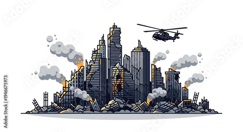 City Skyline with Helicopter.