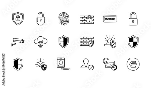 Security and Protection Line Icons Collection Editable Stroke Vector Illustration