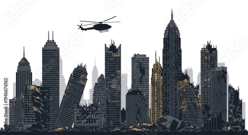 City Skyline with Helicopter.
