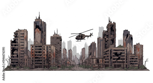 City Skyline with Helicopter.