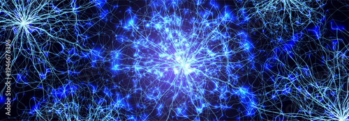 Neural Network Brain Neurone Synapse Connections Lightning Ball Energy Glow. Machine Learning Technology Background for AI Data Flow, BigData, Medical Science Research, Biotech. Vector illustration