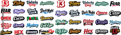 Friday the 13th Horror Typography Sticker Collection Spooky Words