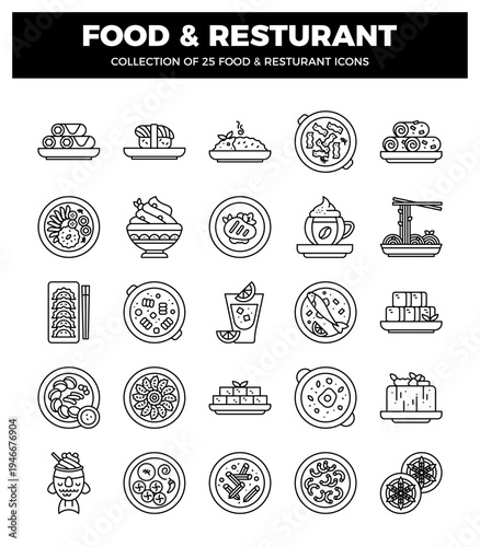 food and restaurant icons on a white background