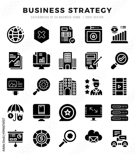 Business Strategy Icon Pack 25 Vector Symbols for Web Design.