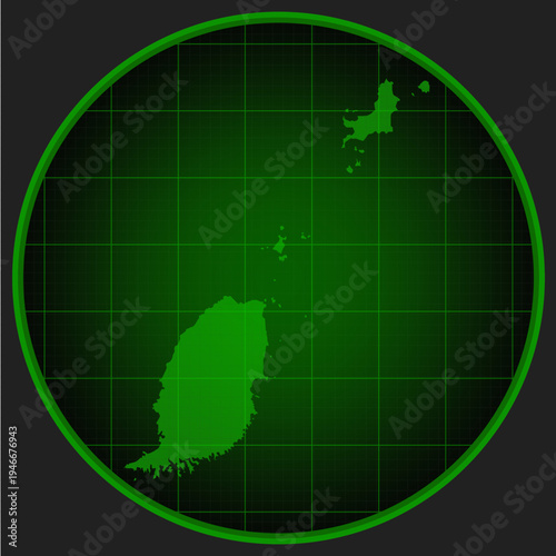 Vector map of Grenada on the radar green screen