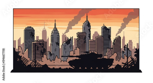 City Skyline with Dark Clouds.