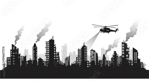 City Skyline with Drone Flying.