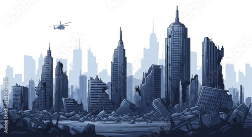 City Skyline with Drone Flying.