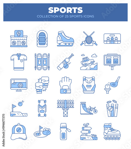 Collection of 25 Sports Icons. A Visual Guide to Various Sporting Activities and Equipment