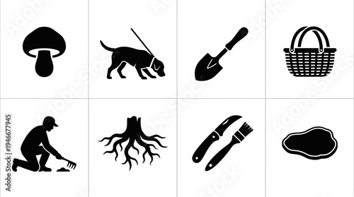 Nature Icons Vector – Gardening Tools, Planting, Trees, Outdoor Activities Graphic