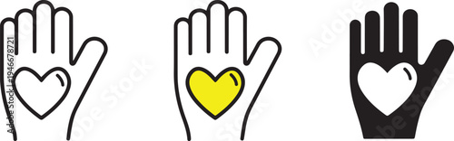 Three hands with heart symbols isolated on transparent background