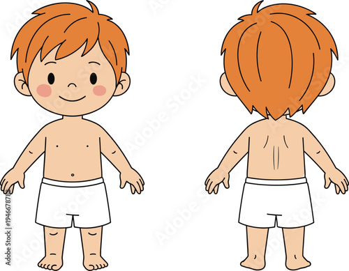 Cute Cartoon Boy Character Illustration in Front and Back View for Kids, Education, and Storytelling Designs