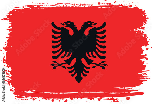 Flag of Albania. Created with Brush Strokes. Abstract Banner with Raw Artistic Texture