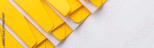 Vibrant yellow envelopes on white background for business correspondence