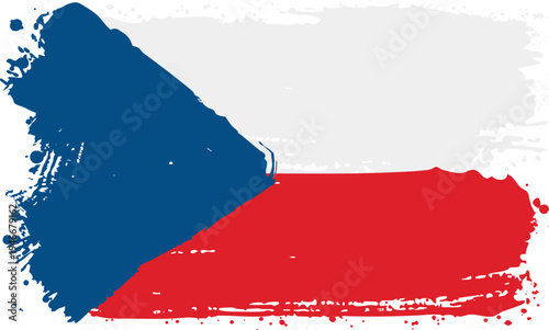 Flag of Czech Republic. Created with Brush Strokes. Abstract Banner with Raw Artistic Texture