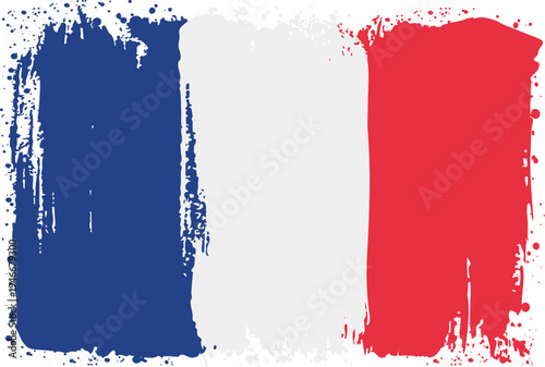Flag of France. Created with Brush Strokes. Abstract Banner with Raw Artistic Texture