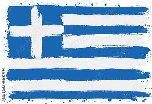 Flag of Greece. Created with Brush Strokes. Abstract Banner with Raw Artistic Texture
