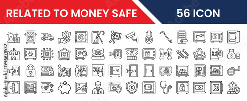 Collection of 56 icons related to money safe and security