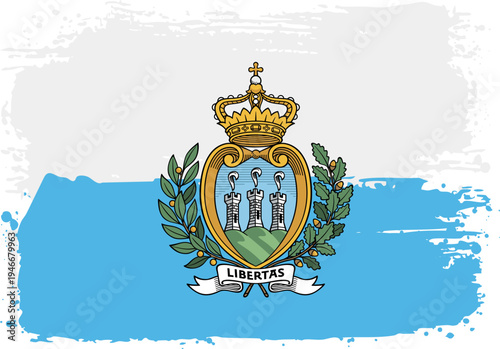 Flag of San Marino. Created with Brush Strokes. Abstract Banner with Raw Artistic Texture