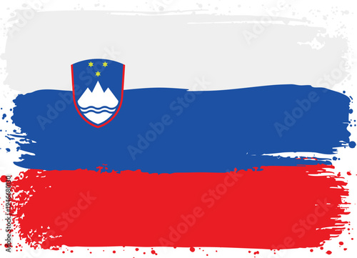 Flag of Slovenia. Created with Brush Strokes. Abstract Banner with Raw Artistic Texture