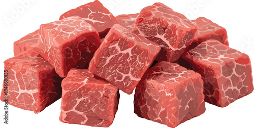 Fresh Marbled Beef Cubes for Cooking, Steak, and Culinary Dishes with High-Quality Meat Cuts
