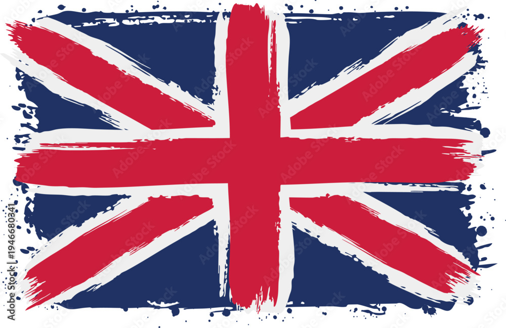 Fototapeta premium Flag of United Kingdom. Created with Brush Strokes. Abstract Banner with Raw Artistic Texture