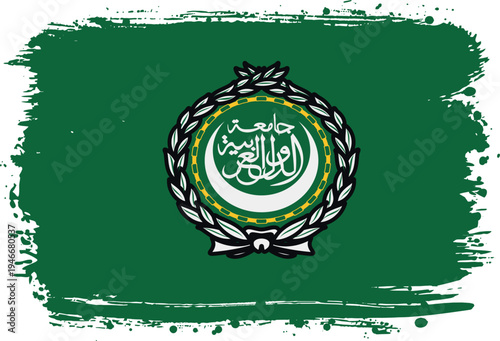 Flag of Arab League. Created with Brush Strokes. Abstract Banner with Raw Artistic Texture