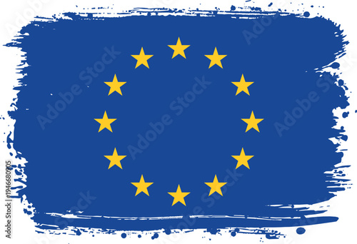 Flag of Europe. Created with Brush Strokes. Abstract Banner with Raw Artistic Texture