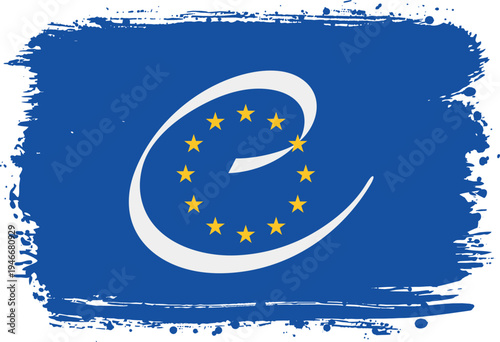 Flag of Council Of Europe. Created with Brush Strokes. Abstract Banner with Raw Artistic Texture