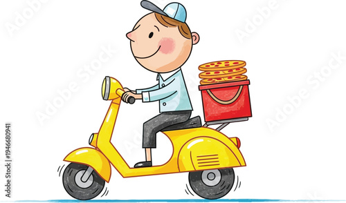Delivery scooter food service doodle vector