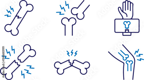broken bone bule outline icon set vector modern flat illustration design 
