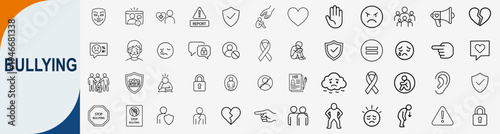 bullying awareness icons set, outline vector design