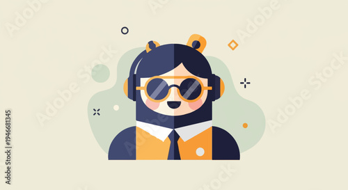 Animated character with headphones, glasses, and bear ears