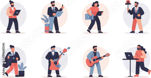 Diverse group of individuals engaged in various professional and creative pursuits