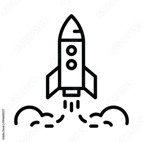 Vector rocket launching into space with flames