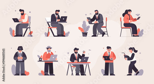 Diverse group of professionals working remotely or in office settings