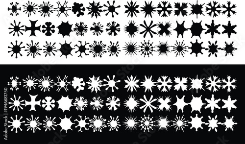 Collection of various snowflake designs in black and white