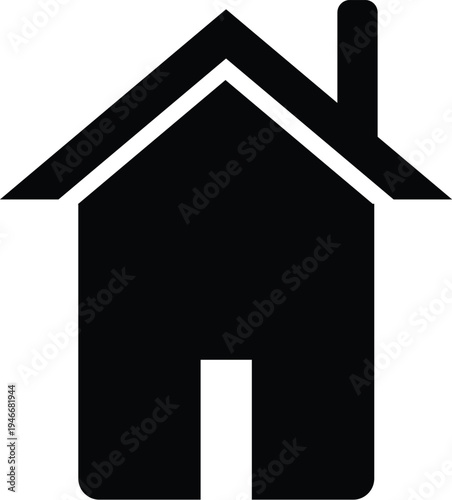Black silhouette house with chimney white background
