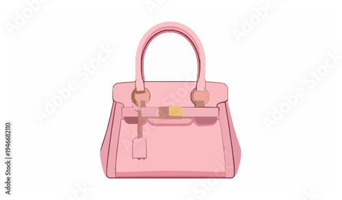 Luxury pink ladies handbag with gold hardware fashion purse vector isolated