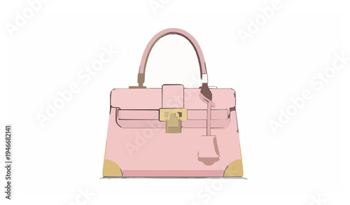 Stylish pink women handbag with gold clasp luxury fashion purse vector illustration