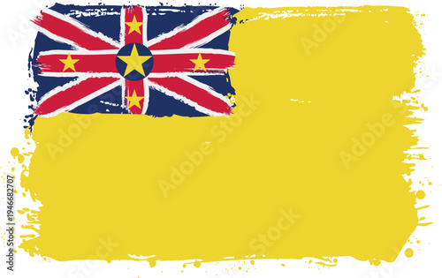 Flag of Niue. Created with Brush Strokes. Abstract Banner with Raw Artistic Texture