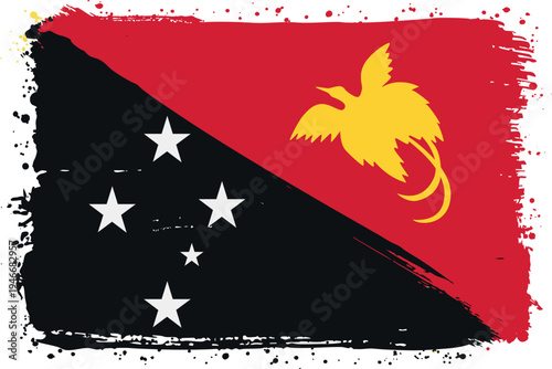 Flag of Papua New Guinea. Created with Brush Strokes. Abstract Banner with Raw Artistic Texture