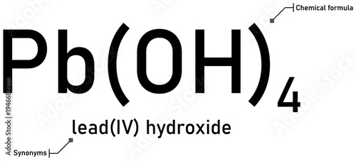 Lead(IV) hydroxide chemical formula with callout titles