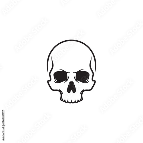 Minimalist skull illustration in black and white isolated on white background