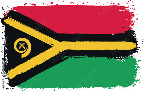 Flag of Vanuatu. Created with Brush Strokes. Abstract Banner with Raw Artistic Texture