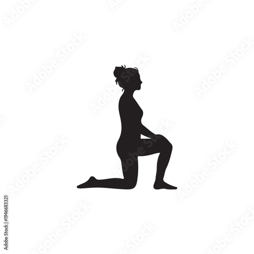 Isolated silhouette of a woman gracefully performing a kneeling lunge pose, ideal for fitness and yoga concepts.