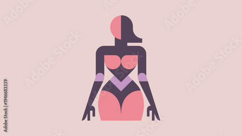 A minimalist illustration of a woman in lingerie and contrasting colors on a pink background
