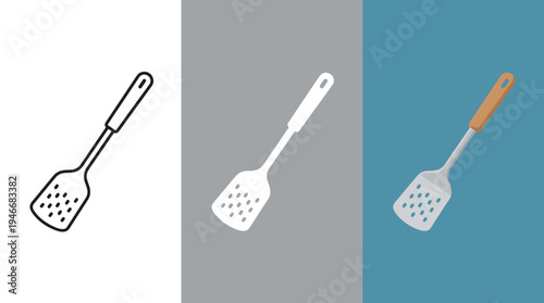 Spatula Kitchen Utensil on White, Gray, Blue Backgrounds