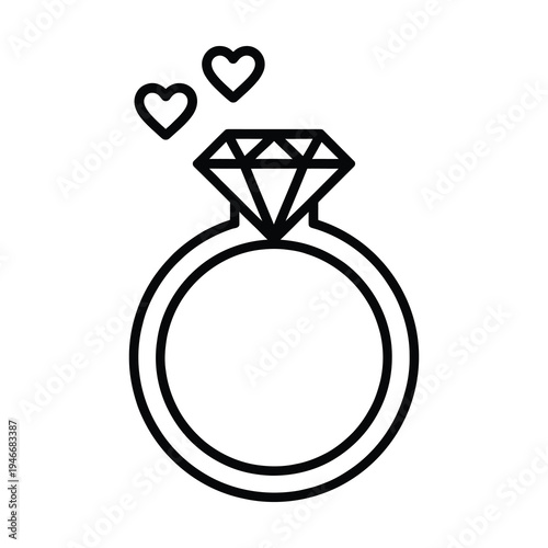 Vector of a diamond engagement ring with hearts